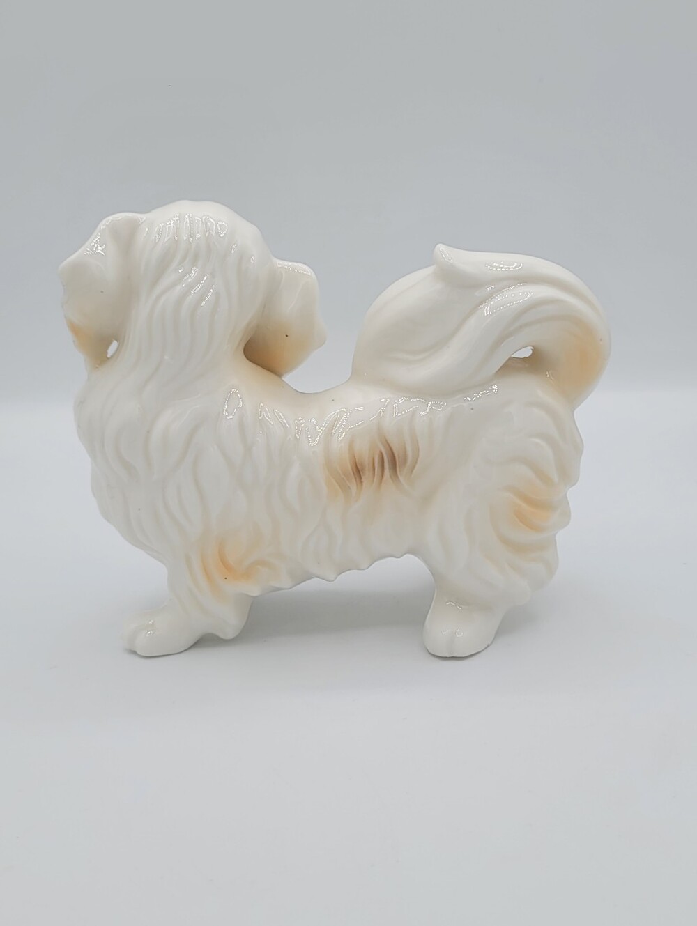 Pekingese Dog Figurine Ceramic Porcelain White Tan Long Hair Toy Breed 6" Vtg - Picture 8 of 11